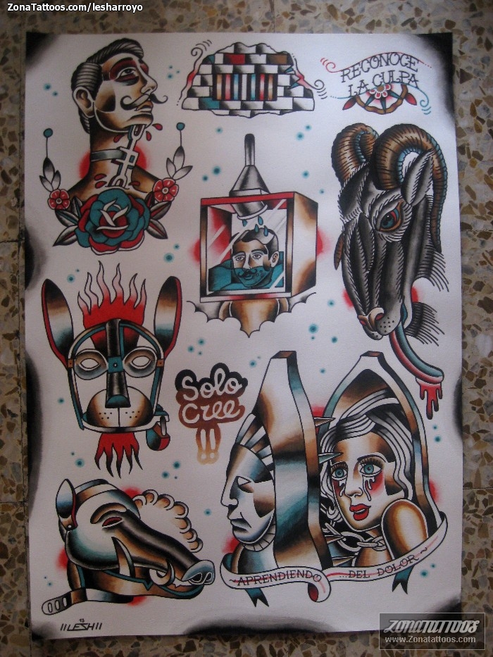 Tattoo flash photo Faces, Masks, Animals