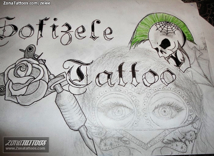 Tattoo flash photo Punk, Skulls, Machines