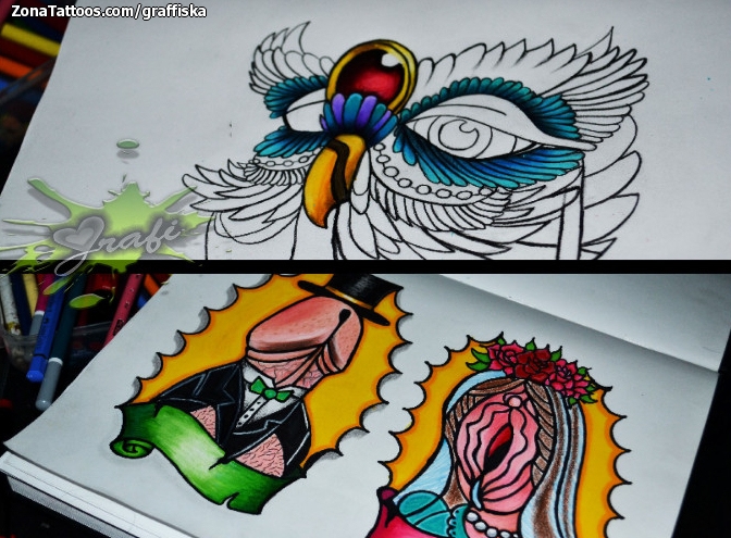 Tattoo flash photo Birds, Animals