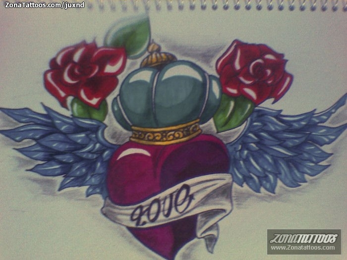 Tattoo flash photo Crowns, Flowers, Roses