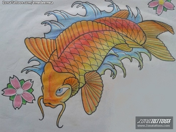 Tattoo flash photo Koi, Asian, Animals