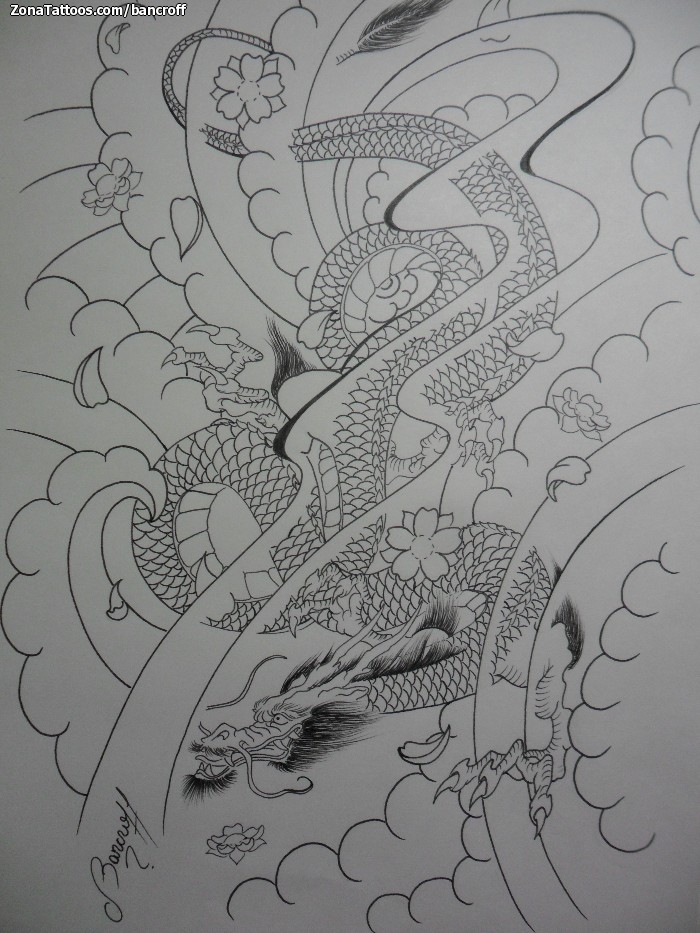 new school oriental dragon tattoo design