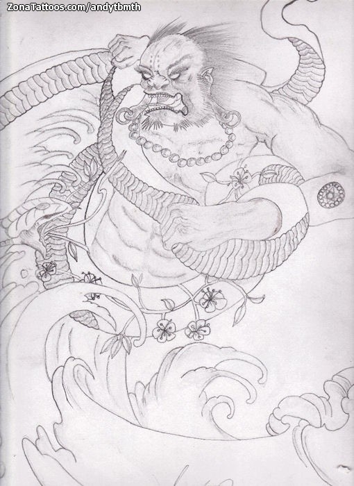 Tattoo flash photo Asian, Snakes, Gods