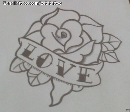 Tattoo flash photo Roses, Letters