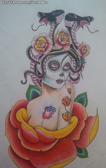 Tattoo flash photo Catrina, Snakes, Old School