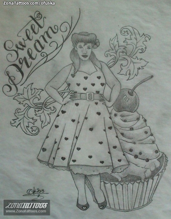 Tattoo flash photo Sweets, Cupcakes, People