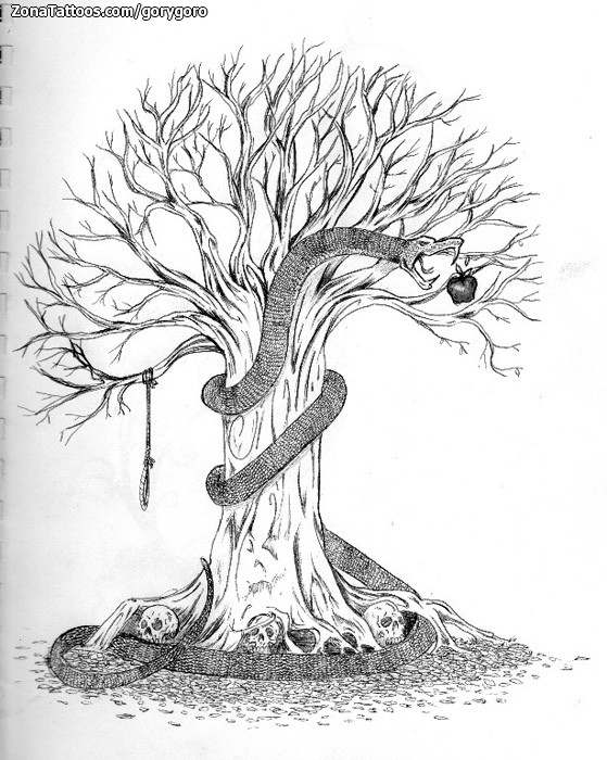 Tattoo flash photo Trees, Snakes