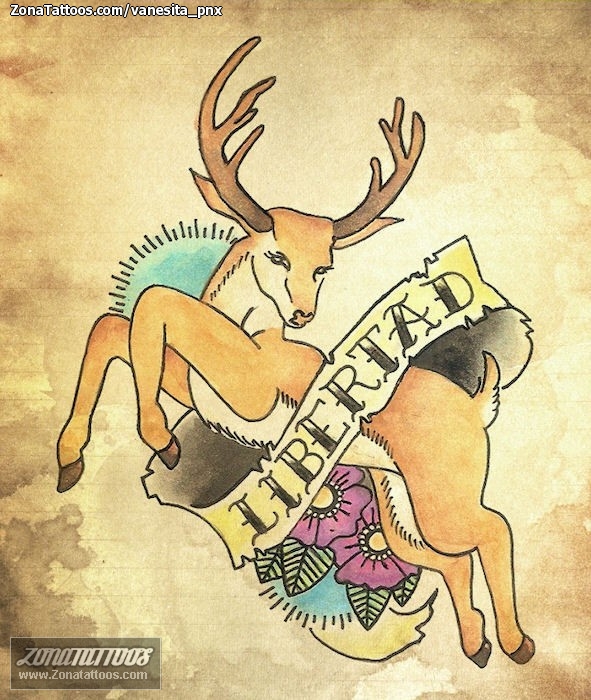 Tattoo flash photo Deers, Animals, Letters