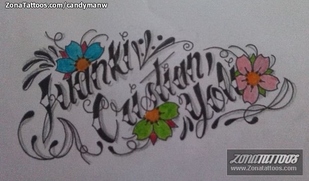 Tattoo flash photo Names, Flourish, Flowers