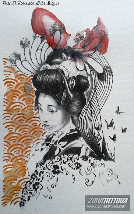 Tattoo flash photo Geisha, Asian