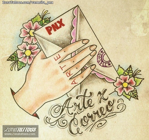 Tattoo flash photo Hands, Flowers, Letters