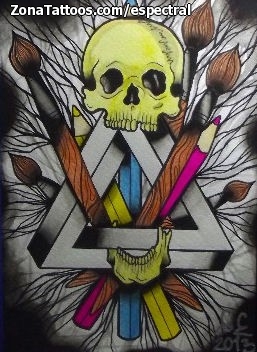 Tattoo flash photo Skulls, Brushes, Triangles