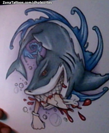 Tattoo flash photo Sharks, Waves, Blood