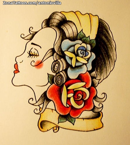 Tattoo flash photo Gipsies, Roses, Flowers