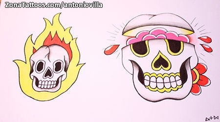 Tattoo flash photo Skulls, Fires, Blood