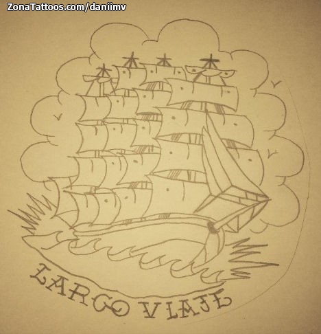 Tattoo flash photo Boats, Letters