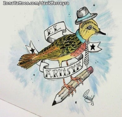 Tattoo flash photo Birds, Animals, Pencils