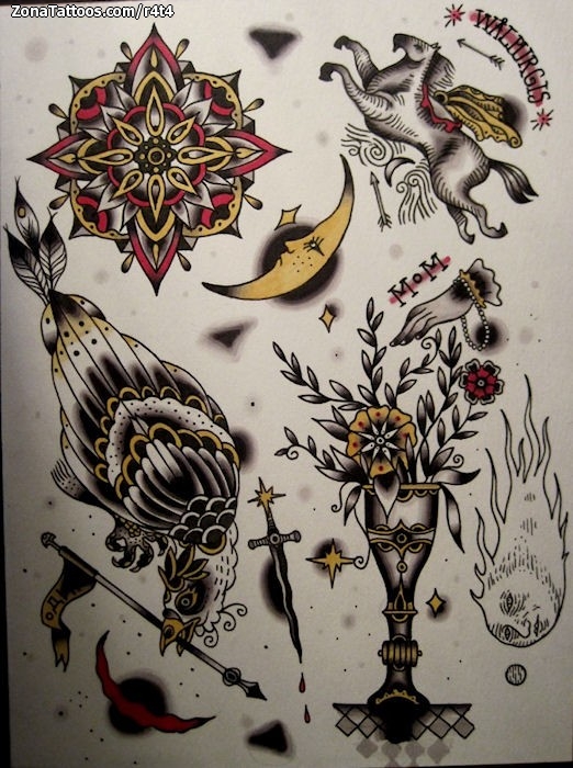 Tattoo flash photo Mandalas, Feathers, Animals