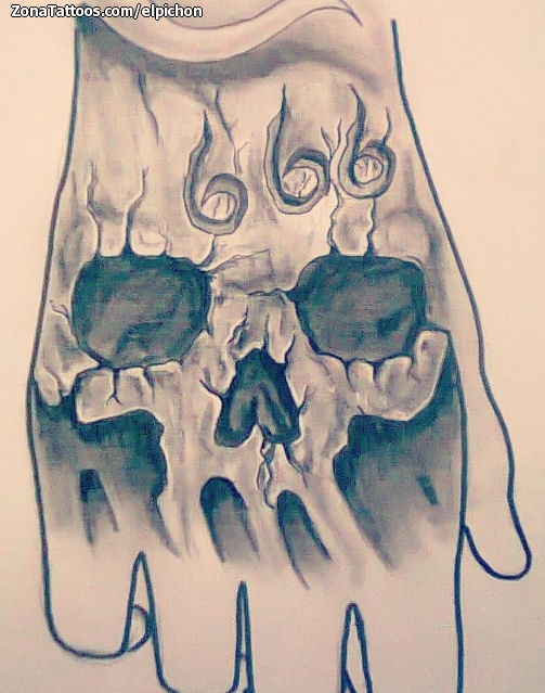 Tattoo flash photo Skulls, Hands