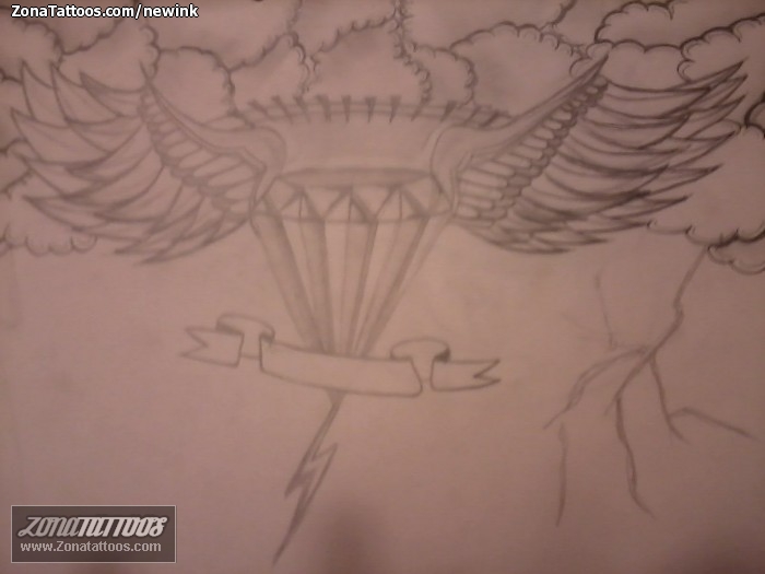 Tattoo flash photo Diamods, Wings, Clouds