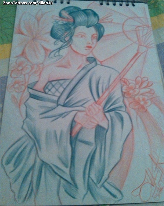 Tattoo flash photo Geisha, Asian