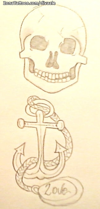 Tattoo flash photo Skulls, Anchors, Strings