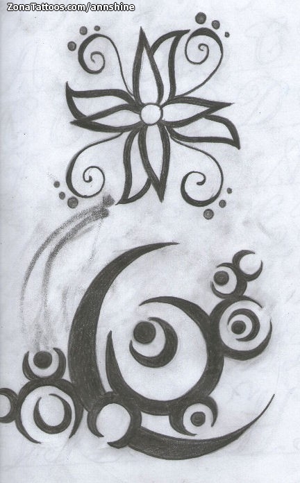 Tattoo flash photo Flowers, Moons, Symbols