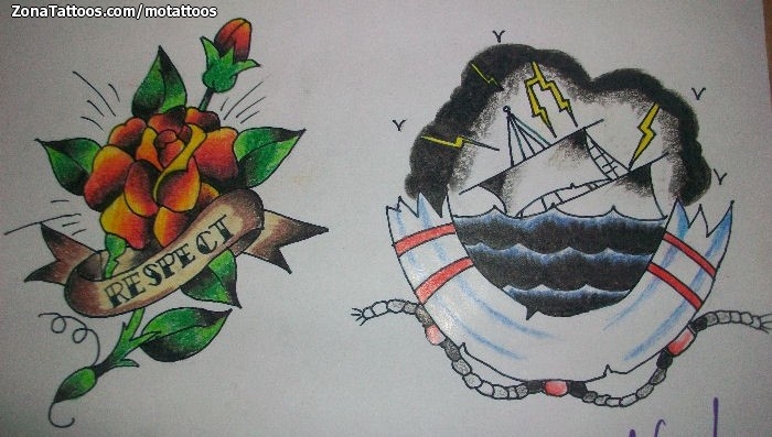 Tattoo flash photo Roses, Boats, Flowers