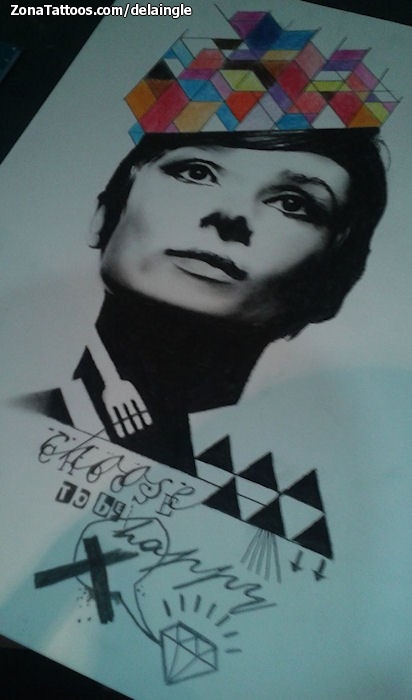 Tattoo flash photo Audrey Hepburn, Faces, People