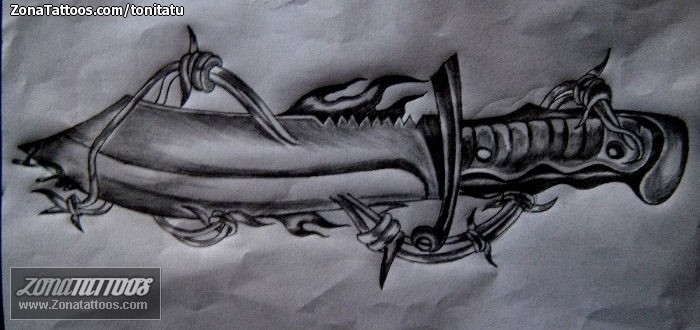 Tattoo flash photo Knives, Thorns