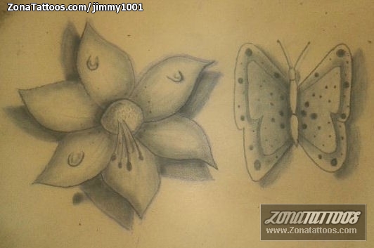 Tattoo flash photo Flowers, Butterflies