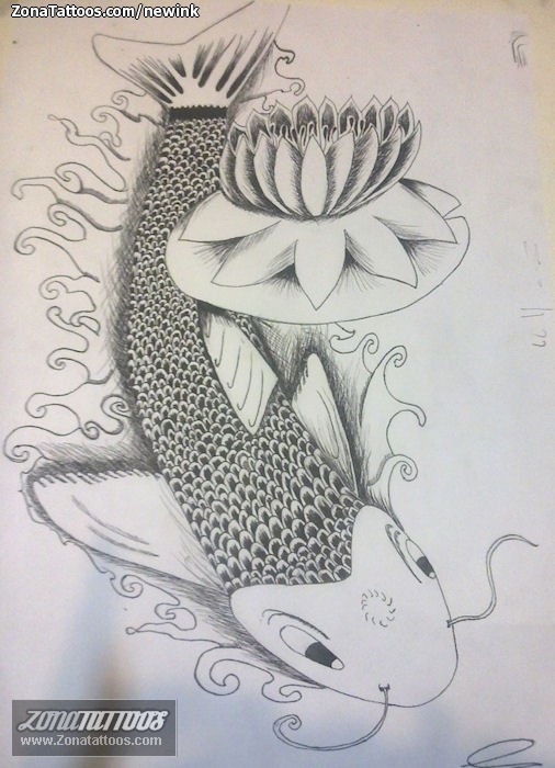 Tattoo flash photo Koi, Lotus, Fish