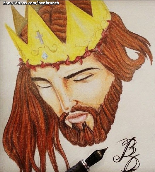 Tattoo flash photo Christ, Crowns, Religious