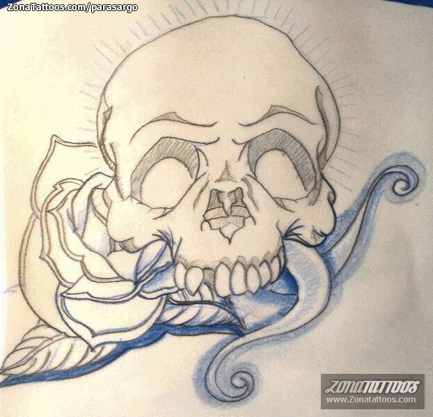 Tattoo flash photo Skulls, Roses, Flowers