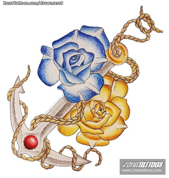 Tattoo flash photo Flowers, Anchors, Strings