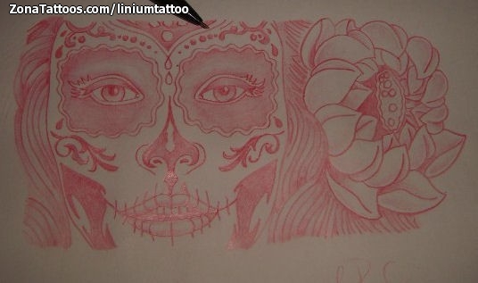 Tattoo flash photo Catrina, Lotus, Flowers