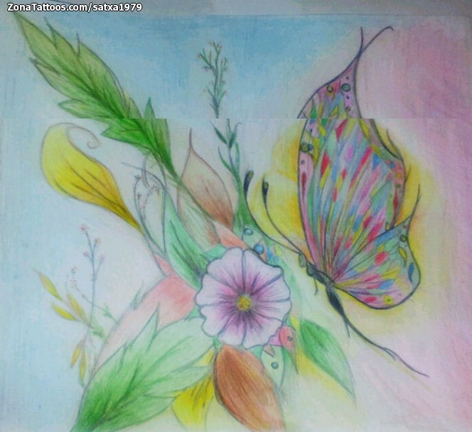 Foto de diseño Flores, Mariposas, Hojas