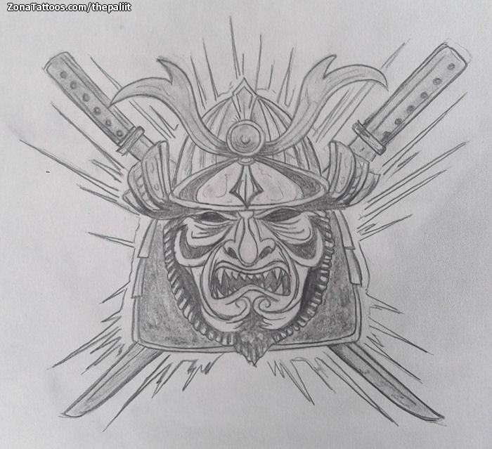 Tattoo flash photo Samurai, Katanas, Asian