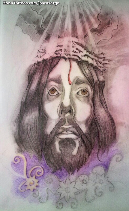 Tattoo flash photo Christ, Religious, Clouds