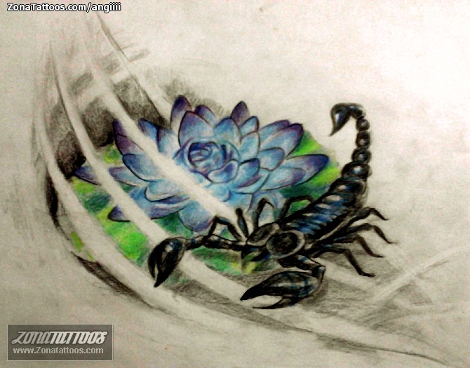 Tattoo flash photo Scorpions, Lotus, Flowers