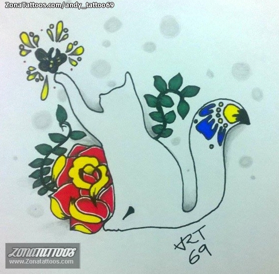 Tattoo flash photo Flowers, Cats, Animals