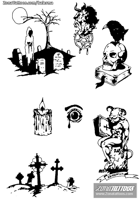 Tattoo flash photo Graveyards, Demons, Skulls