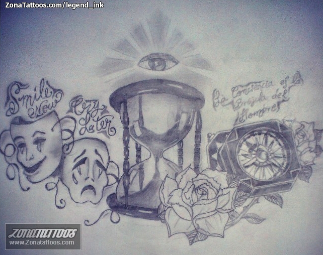 Tattoo flash photo Hourglass, Masks