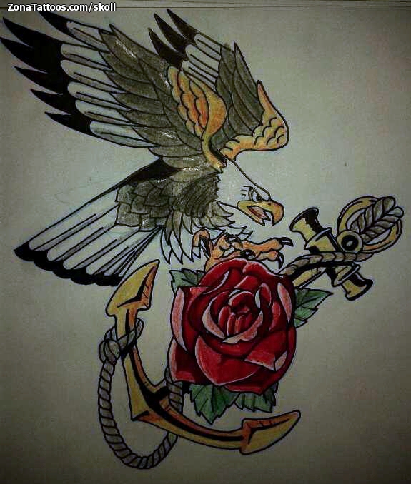 Tattoo flash photo Eagles, Roses, Flowers