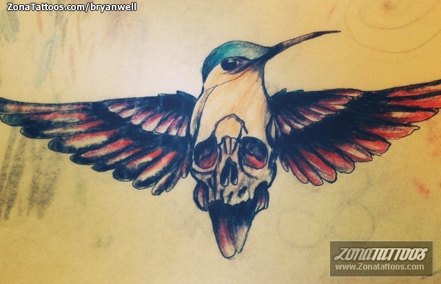 Tattoo flash photo Humming bird, Birds, Skulls