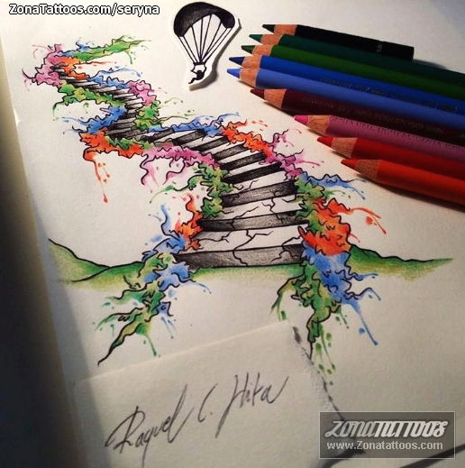 Tattoo flash photo Stairs, Watercolor