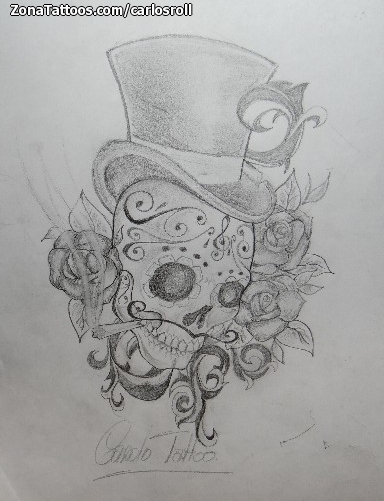 Tattoo flash photo Sugar Skull, Hats