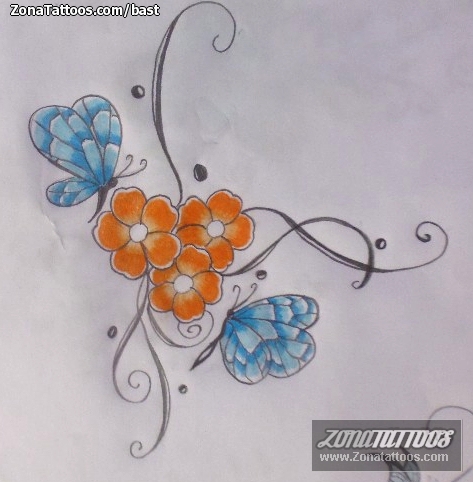 Tattoo flash photo Flowers, Butterflies