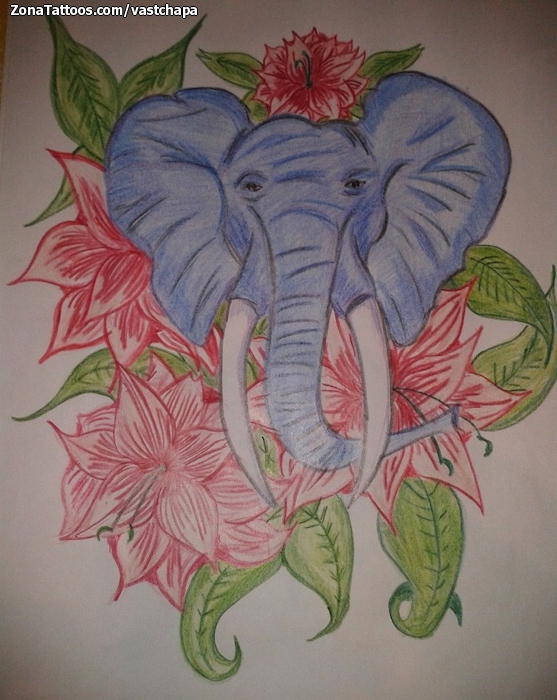 Tattoo flash photo Elephants, Flowers, Animals