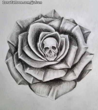 Tattoo flash photo Roses, Skulls, Flowers